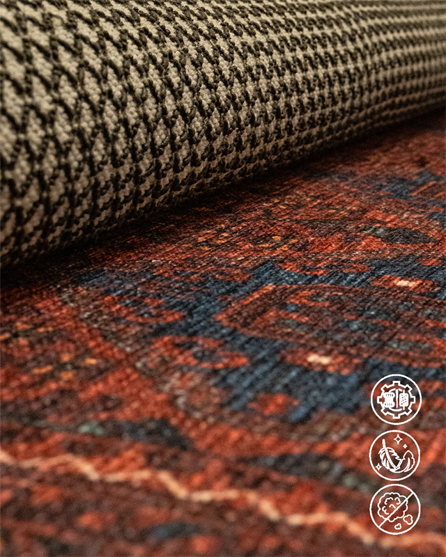 Twist Koyu Bordo Halı Geometrik Motifli Lacivert Detaylı
