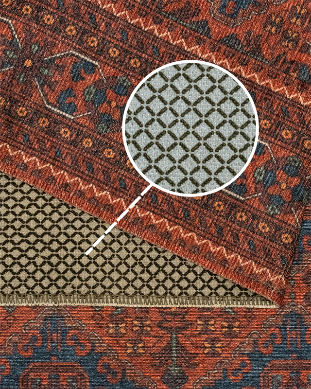 Twist Koyu Bordo Halı  Geleneksel Geometrik Motifli Lacivert Detaylı Pamuk Tabanlı Makine Dokuması