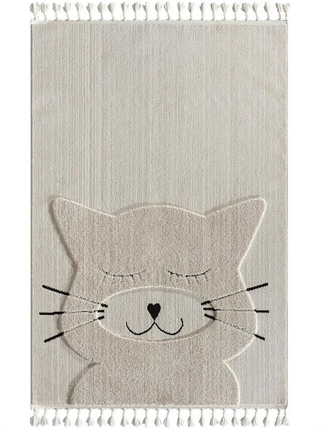 Tiny Kids Kedi Desenli Gri Dikdörtgen Halı