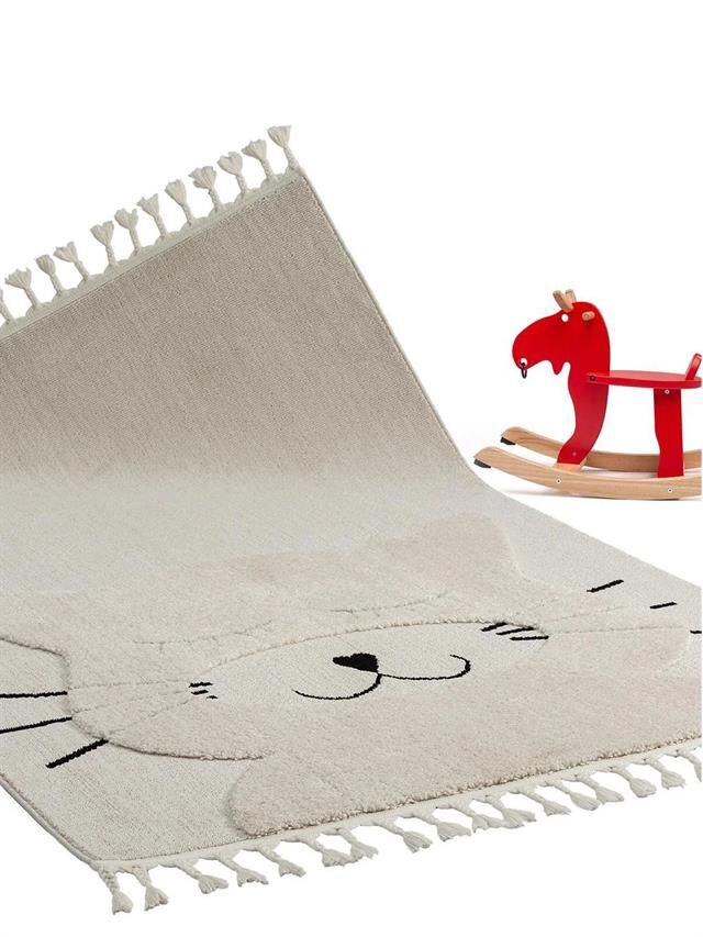 Tiny Kids Kedi Desenli Gri Dikdörtgen Halı