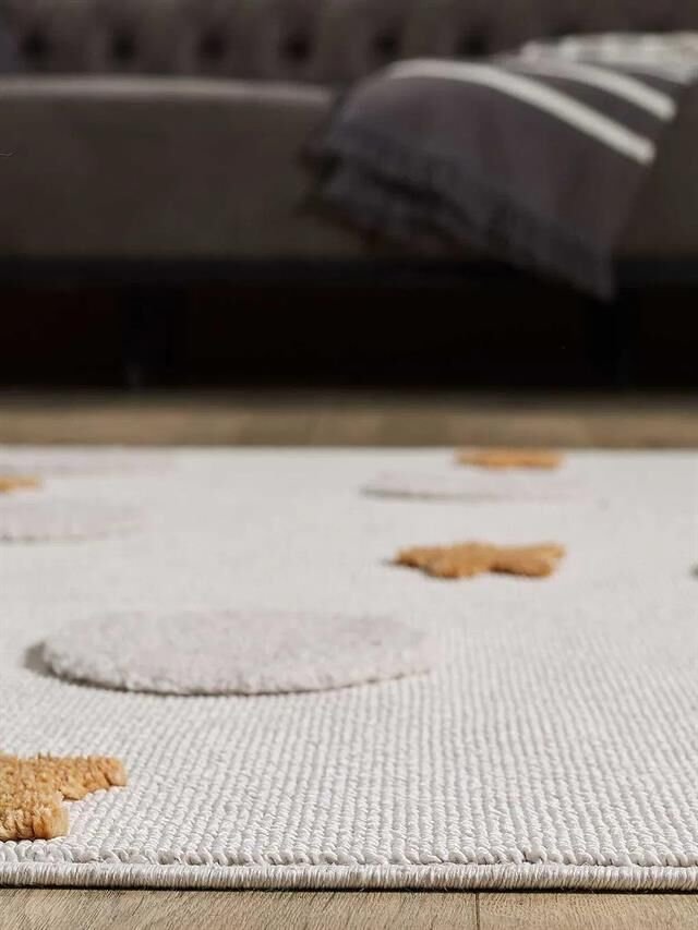 Tiny Kids Yıldızlı Puantiye Desenli Gri Halı