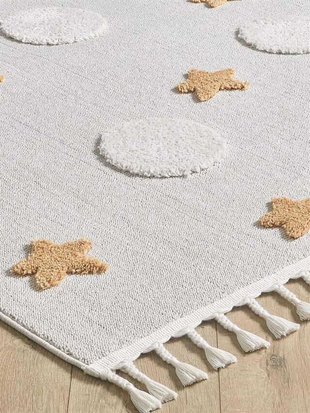 Tiny Kids Yıldızlı Puantiye Desenli Gri Halı