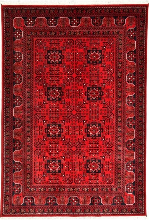 Bambos Plus 901 Kırmızı Yün Ve Bambu Ile Özel Tezgahlarda Üretilen Afgan Halısı Desenli