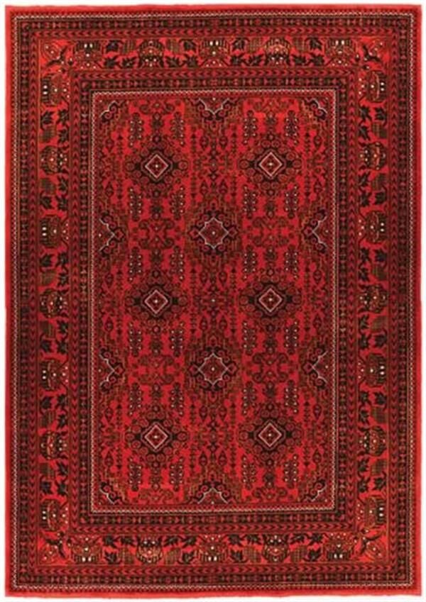 Bambos Plus 902 Kırmızı Yün Ve Bambu Ile Özel Tezgahlarda Üretilen Afgan Halısı Desenli