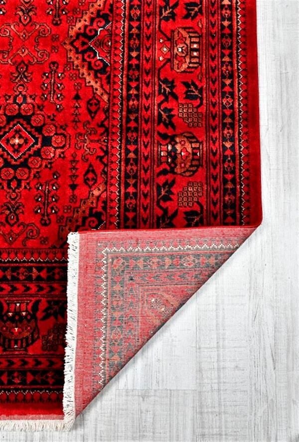 Bambos Plus 902 Kırmızı Yün Ve Bambu Ile Özel Tezgahlarda Üretilen Afgan Halısı Desenli