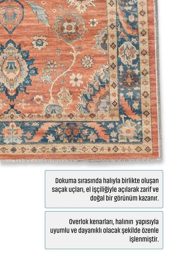 Kiremit Geleneksel Motifli Kaymaz Taban Yıkanabilir Pamuk Tabanlı Düz Dokuma Salon Halısı