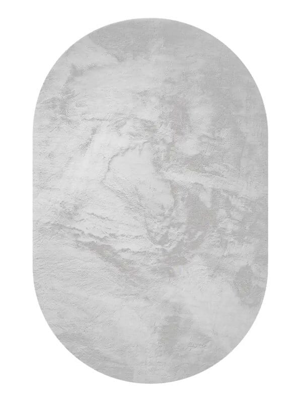 Velora Serisi Gri Oval Tavşan Peluş Halı – Ultra Yumuşak Kaymaz Taban Modern Peluş Halı