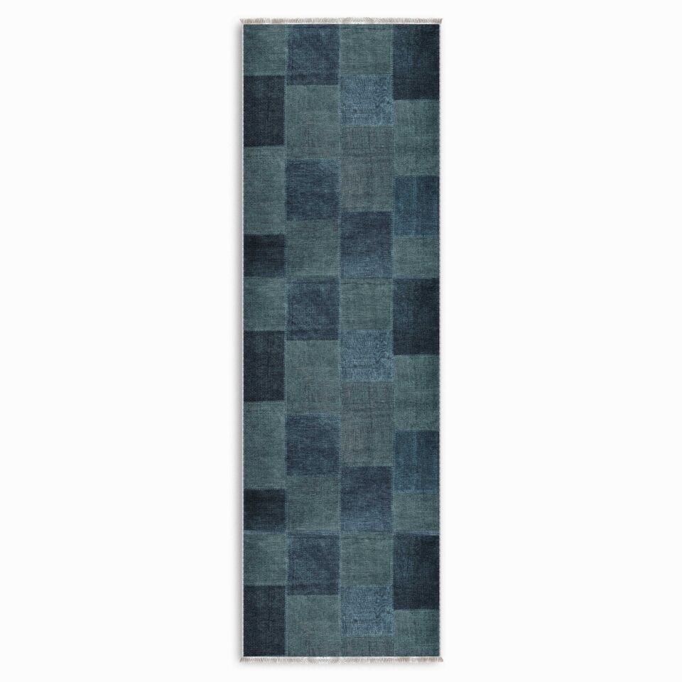 Twist Serisi Mavi Patchwork Kaymaz Tabanlı Yıkanabilir Halı