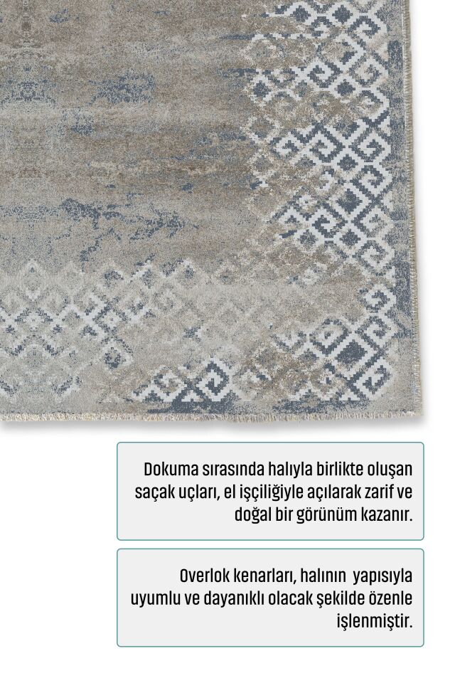 Twist Serisi Bej Vintage Kaymaz Tabanlı Yıkanabilir Halı
