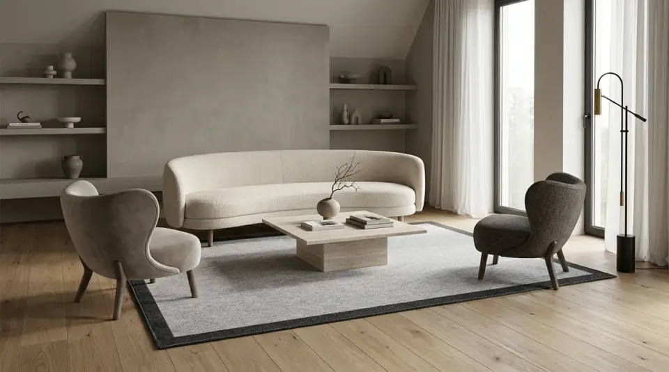 LOOM Halı Lino 3303 Antrasit Bordürlü Gri Balıksırtı Halı