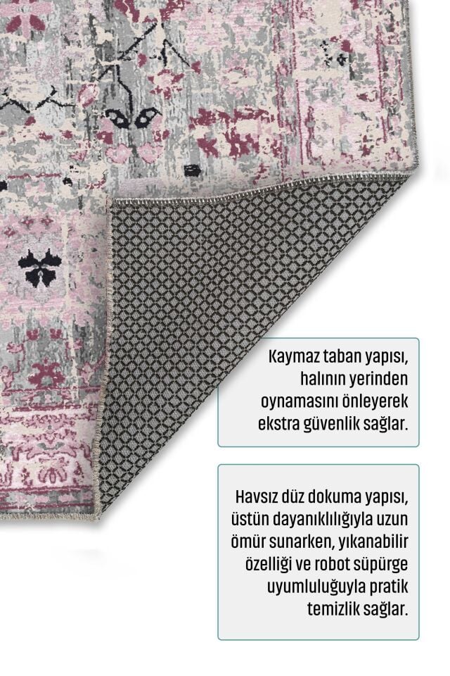 Twist Gri Pudra Kaymaz Tabanlı Yıkanabilir Halı