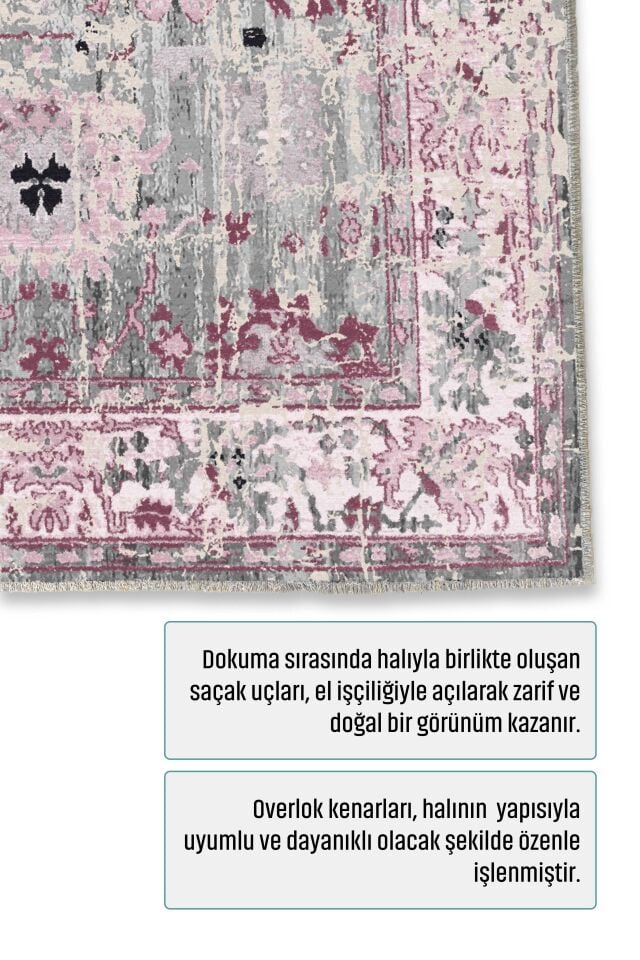 Twist Gri Pudra Kaymaz Tabanlı Yıkanabilir Halı