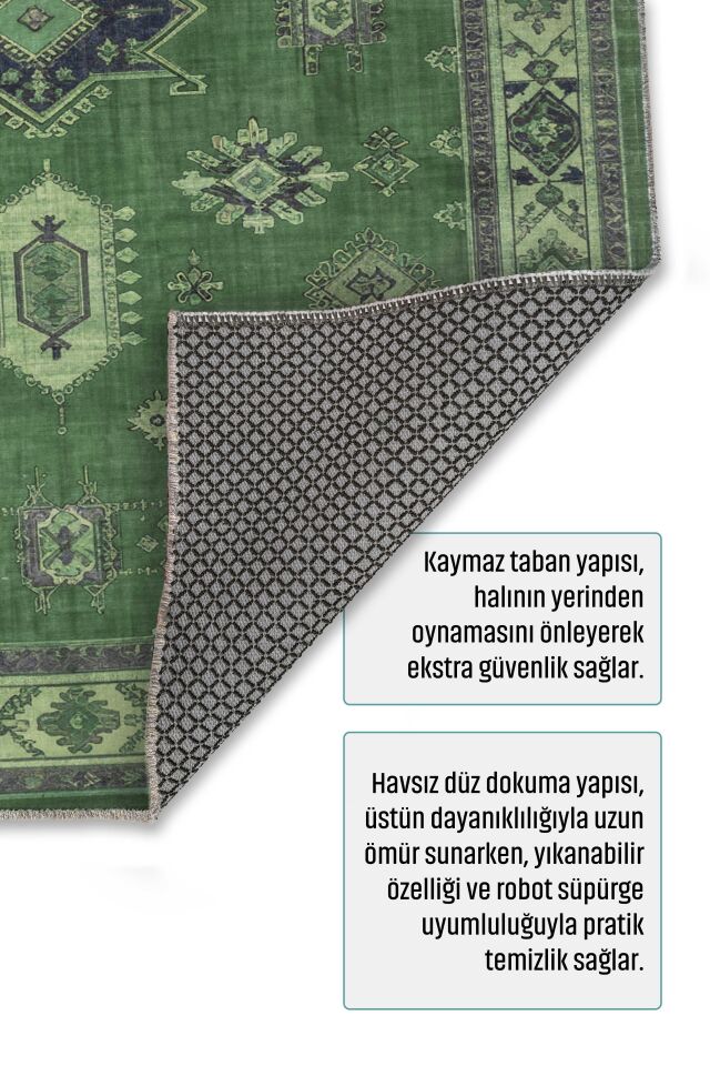 Twist Serisi Kaymaz Yıkanabilir Halı Yeşil