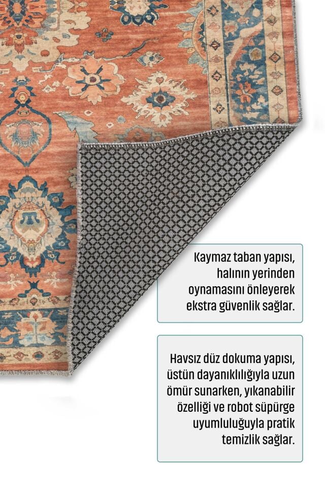 Twist Kaymaz Taban Yıkanabilir Halı Turuncu Mavi