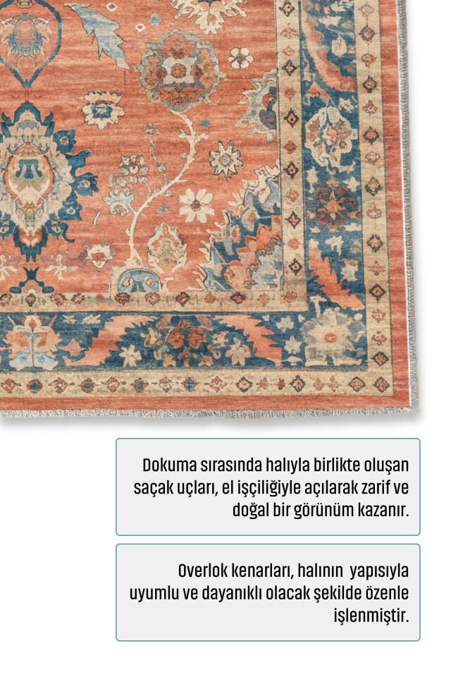 Twist Kaymaz Taban Yıkanabilir Halı Turuncu Mavi