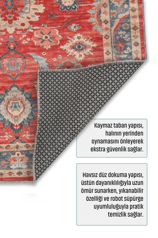 Twist Kaymaz Taban Yıkanabilir Halı Kırmızı Mavi