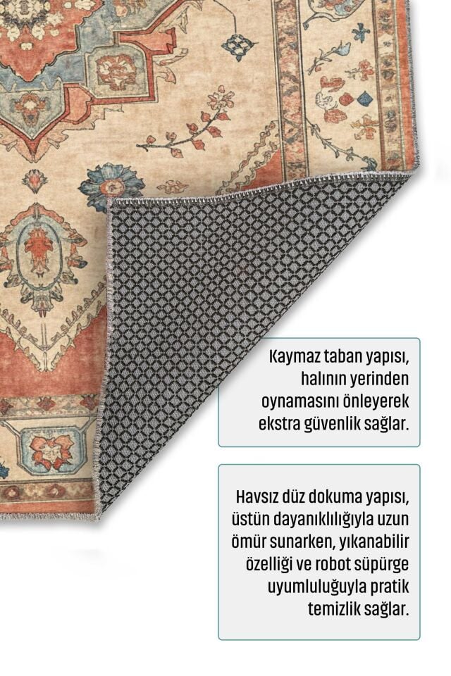 Twist Kaymaz Taban Yıkanabilir Halı Bej Kiremit
