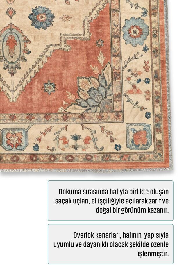 Twist Kaymaz Taban Yıkanabilir Halı Bej Kiremit