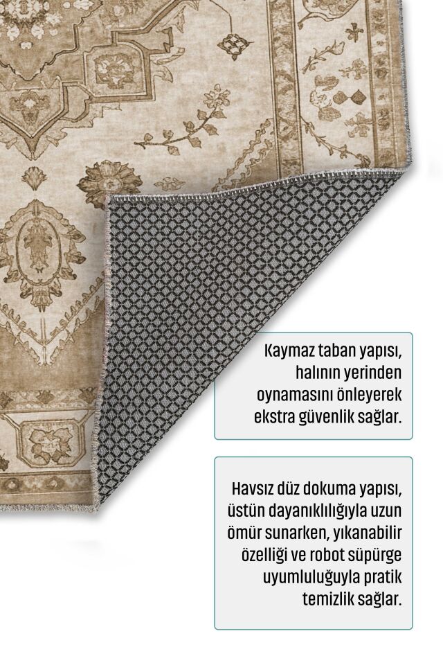 Twist Kaymaz Taban Yıkanabilir Halı Bej Vizon