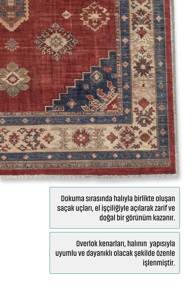 Twist Kaymaz Taban Yıkanabilir Halı Kırmızı Lacivert
