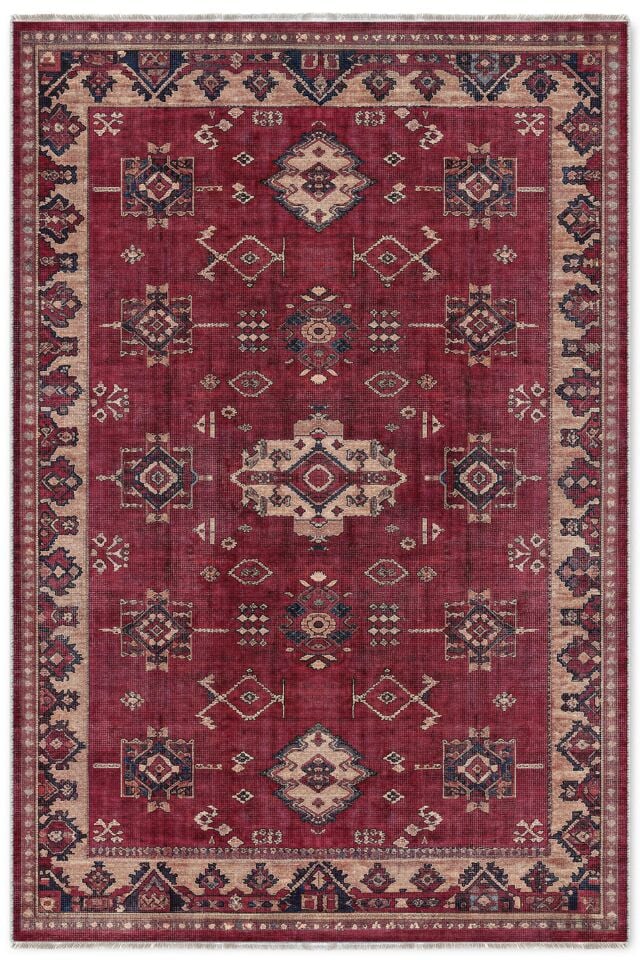 Twist Kaymaz Taban Yıkanabilir Halı Bordo Desenli
