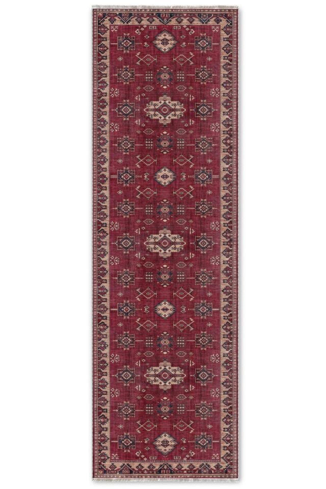 Twist Kaymaz Taban Yıkanabilir Halı Bordo Desenli