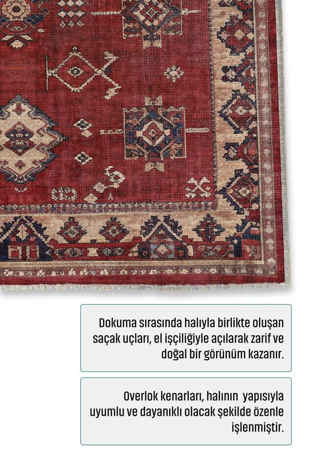 Twist Kaymaz Taban Yıkanabilir Halı Bordo Desenli