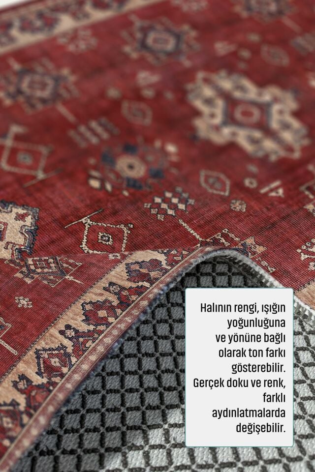 Twist Kaymaz Taban Yıkanabilir Halı Bordo Desenli