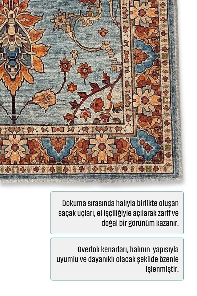 Twist Kaymaz Taban Yıkanabilir Halı Mavi Turuncu