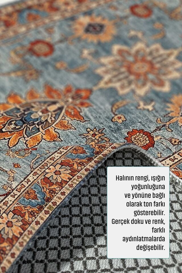 Twist Kaymaz Taban Yıkanabilir Halı Mavi Turuncu
