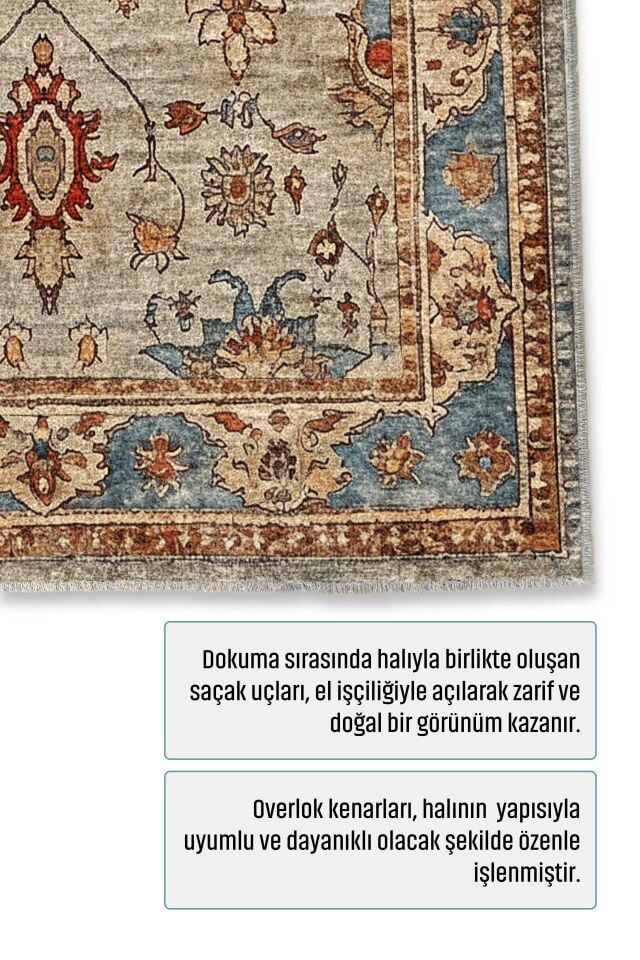 Twist Kaymaz Taban Yıkanabilir Halı Bej Mavi