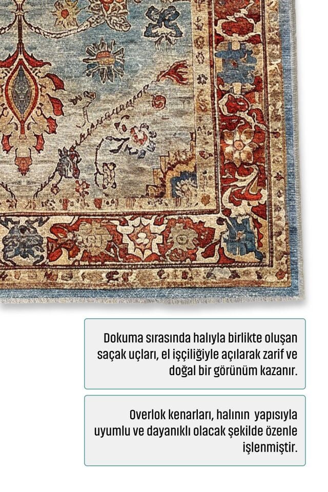 Twist Kaymaz Taban Yıkanabilir Halı Mavi Kiremit