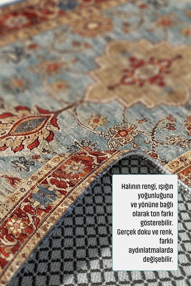 Twist Kaymaz Taban Yıkanabilir Halı Mavi Kiremit