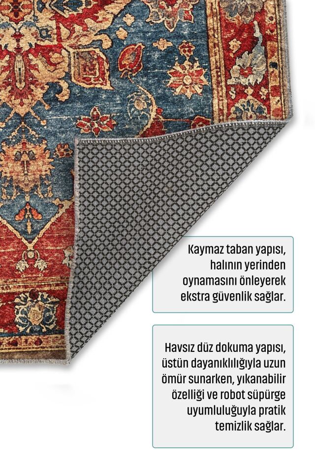 Twist Kaymaz Taban Yıkanabilir Halı Kırmızı Mavi