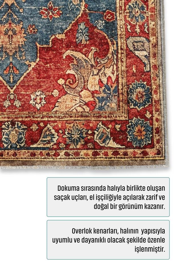 Twist Kaymaz Taban Yıkanabilir Halı Kırmızı Mavi