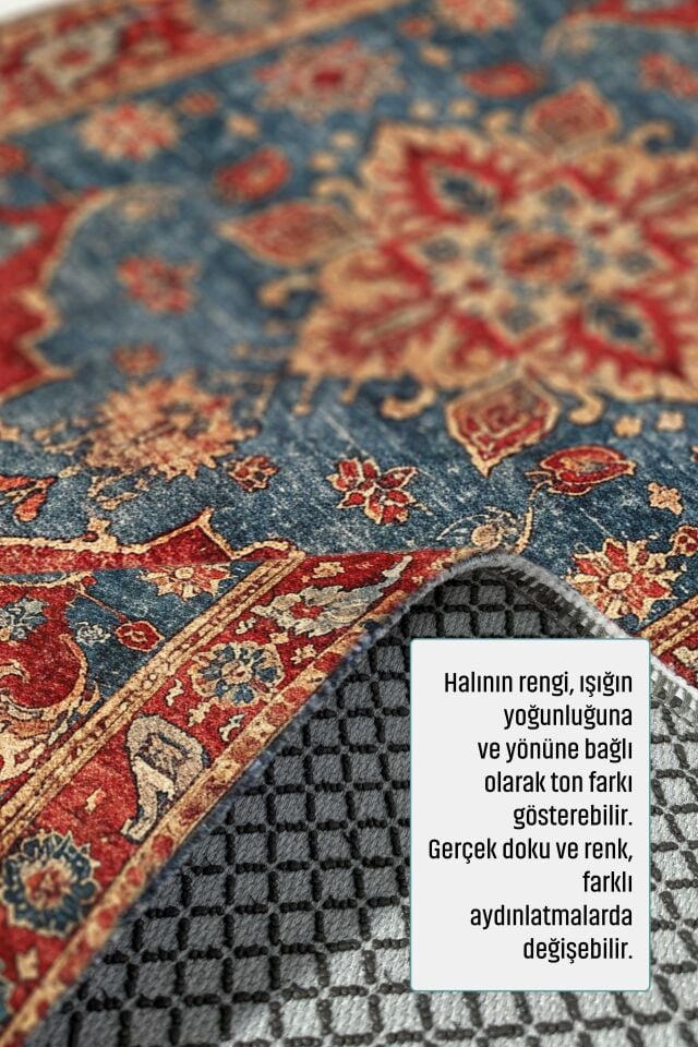 Twist Kaymaz Taban Yıkanabilir Halı Kırmızı Mavi