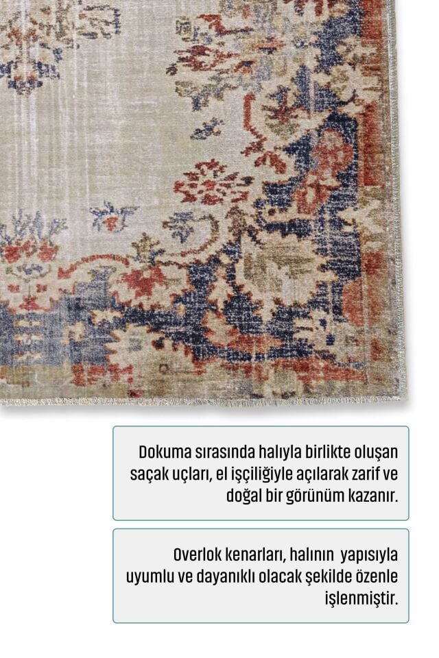 Twist Kaymaz Taban Yıkanabilir Halı Bej Desenli