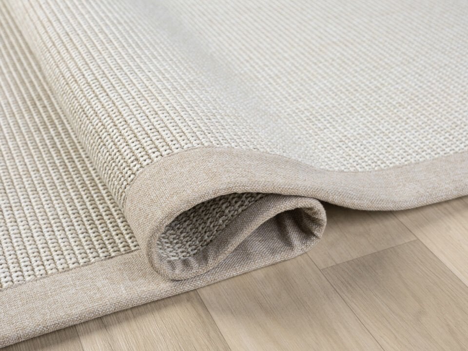 Loom Halı Krem Bordürlü Jüt Sisal Halı – Kolay Temizlenebilir Modern Balkon Mutfak Halısı