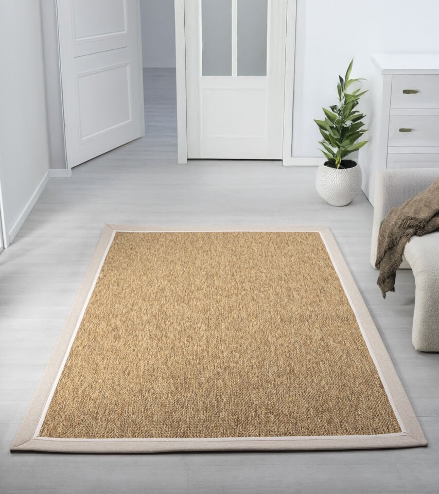 Bordürlü Krem Jüt Sisal Halı Modern Salon Balkon Koridor Halısı