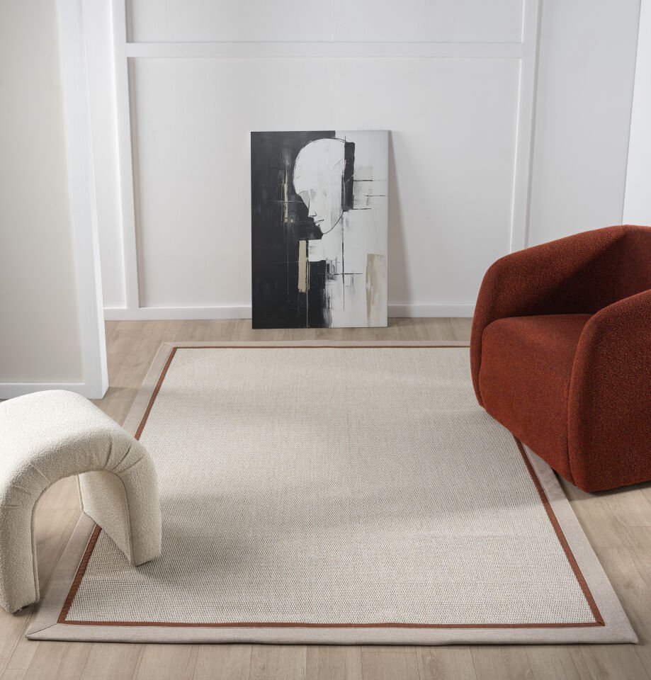 Kahve Bordürlü Krem Jüt Sisal Halı Modern Salon Balkon Koridor Halısı