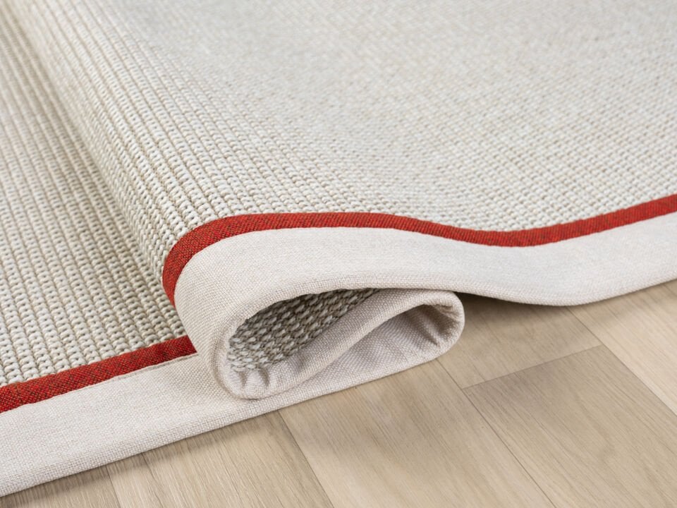 Kırmızı Bordürlü Krem Jüt Sisal Halı Modern Salon Balkon Koridor Halısı