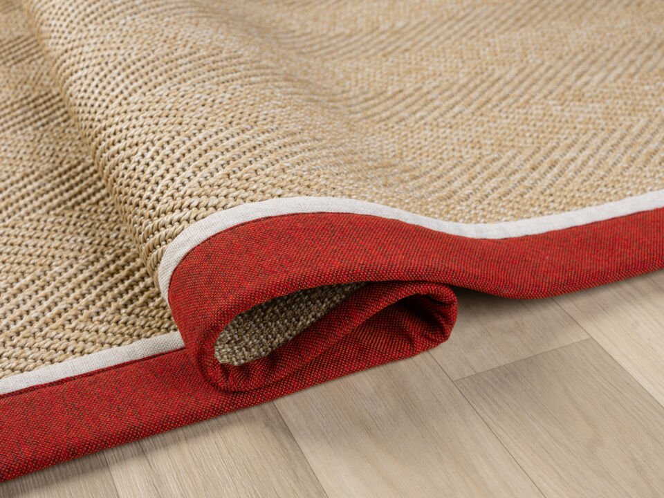 Kırmızı Bordürlü Doğal Jüt Sisal Halı Modern Salon Balkon Koridor Halısı