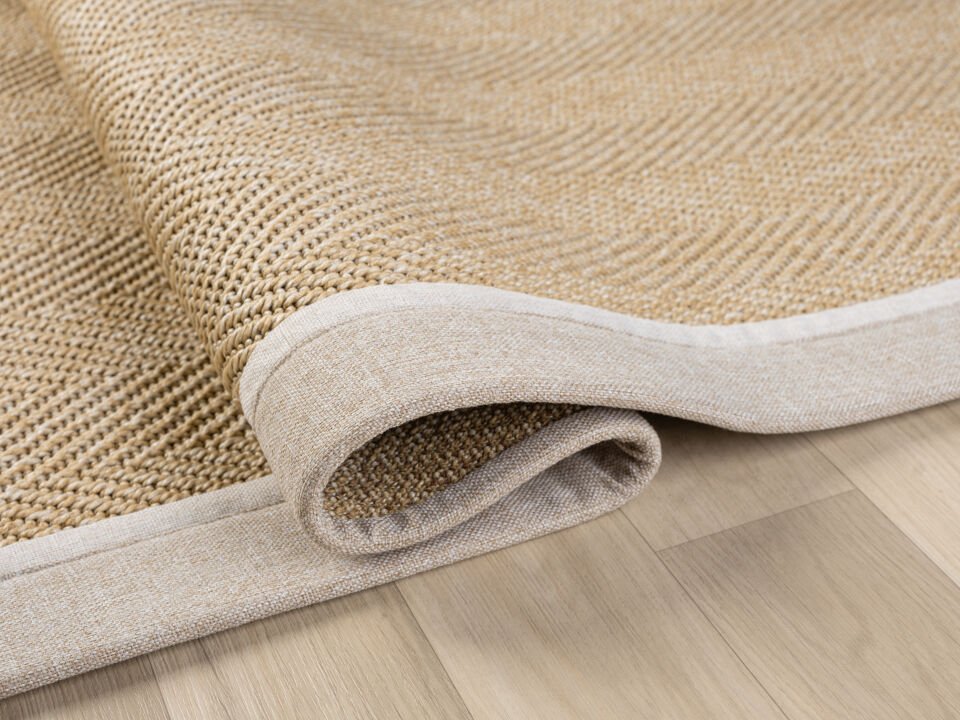 Bej Krem Bordürlü Balıksırtı Desenli Jüt Sisal Halı Modern Salon Balkon Koridor Halısı
