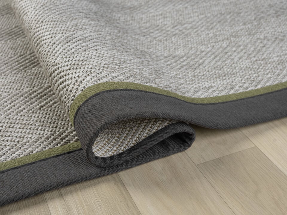 Antrasit Yeşil Bordürlü Balıksırtı Desenli Jüt Sisal Halı Modern Salon Balkon Koridor Halısı