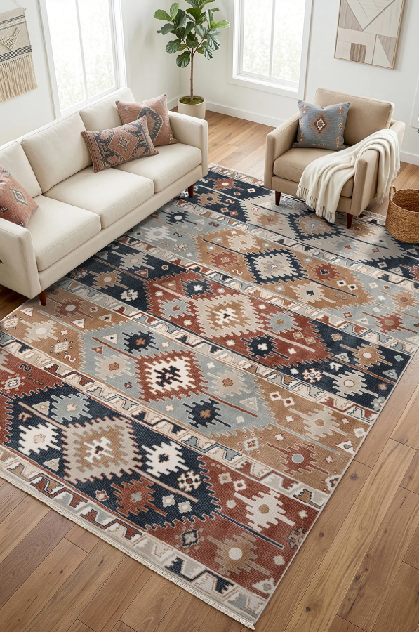 Bohem Kilim Desenli Etnik Halı