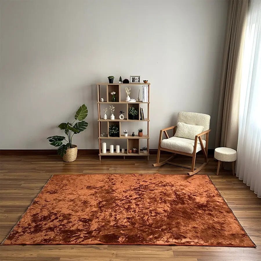 Velvet Touch İpeksi Dokuma Pamuk Viskon Parlak Halı Terracotta Copper