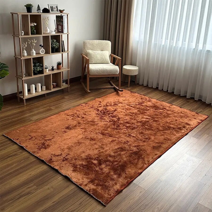Velvet Touch İpeksi Dokuma Pamuk Viskon Parlak Halı Terracotta Copper
