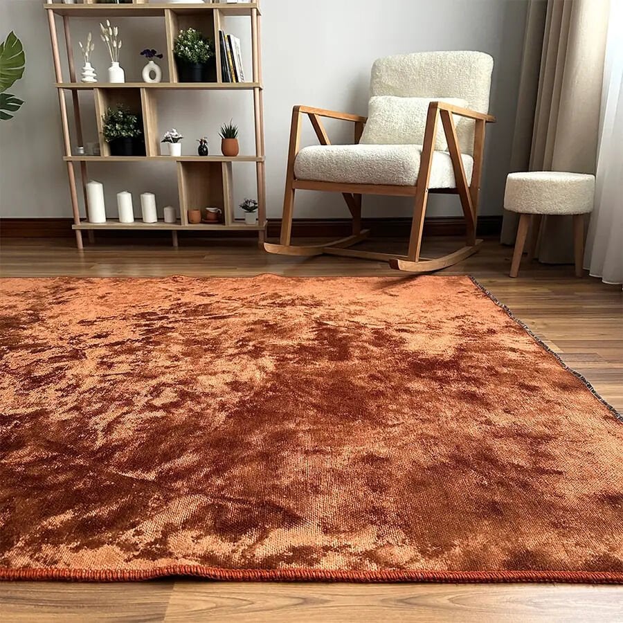 Velvet Touch İpeksi Dokuma Pamuk Viskon Parlak Halı Terracotta Copper