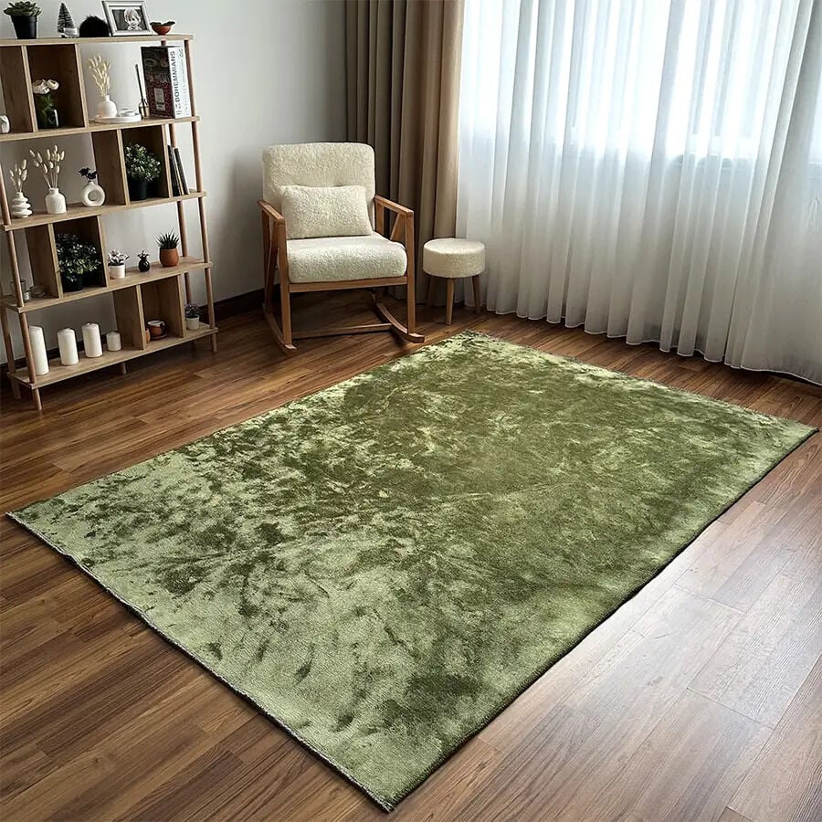 Velvet Touch İpeksi Dokuma Pamuk Viskon Parlak Halı Olive Green