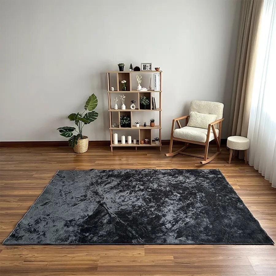 Velvet Touch İpeksi Dokuma Pamuk Viskon Parlak Halı Antrasit Gümüş